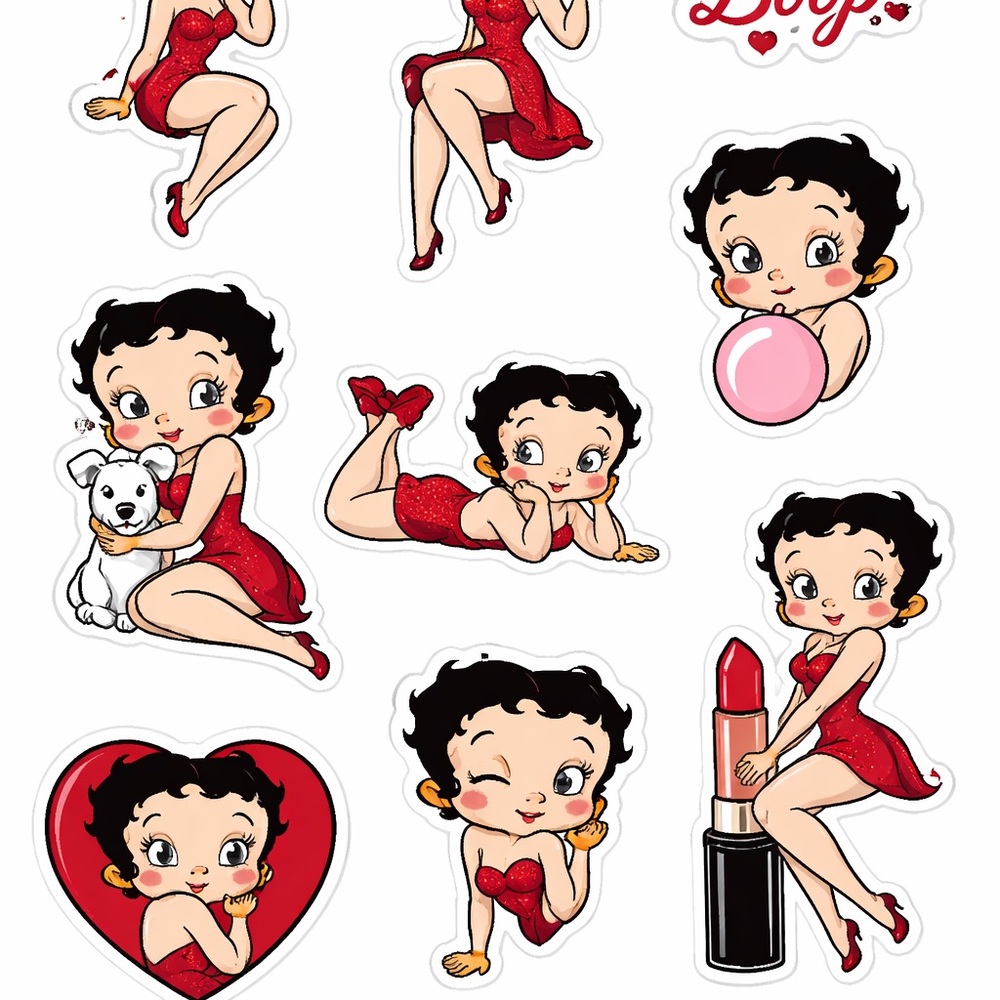 Betty Boop Red Dress Sticker Sheet decals for nails